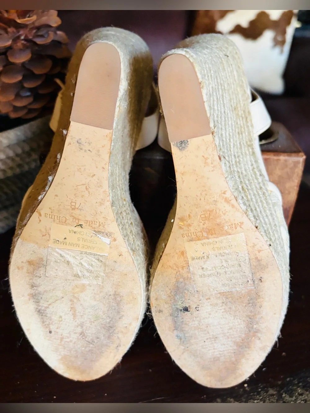 IVORY LACE ESPADRILLES WOVEN 5” HEEL 1” PLATFORM ANKLE STRAPS BEAUTIFUL SIZE 7B